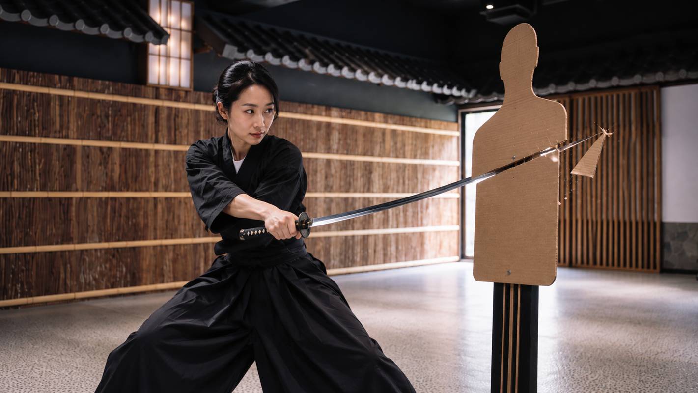 Samurai target cutting challenge with a dedicated target