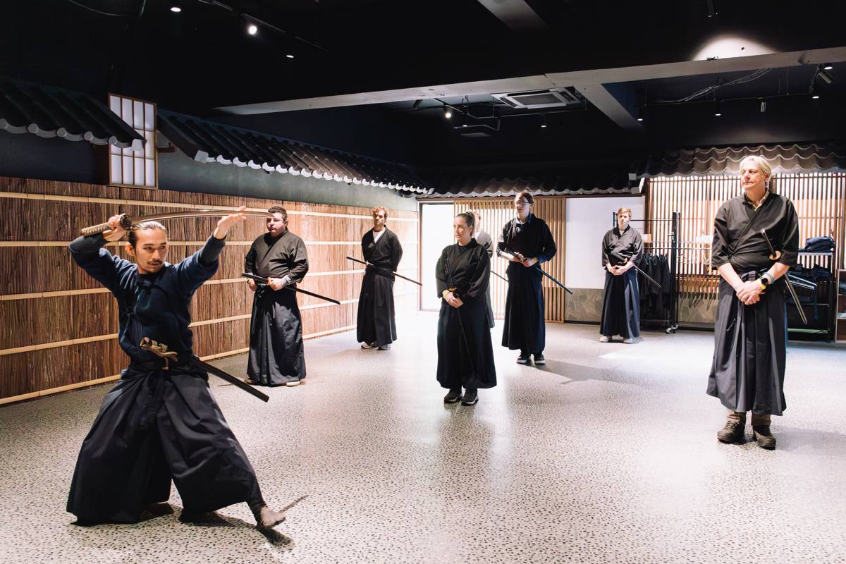 Samurai sword experience in Kyoto indoor dojo