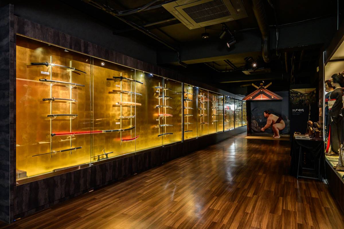 Learning about samurai swords at the Samurai and Ninja Museum Kyoto