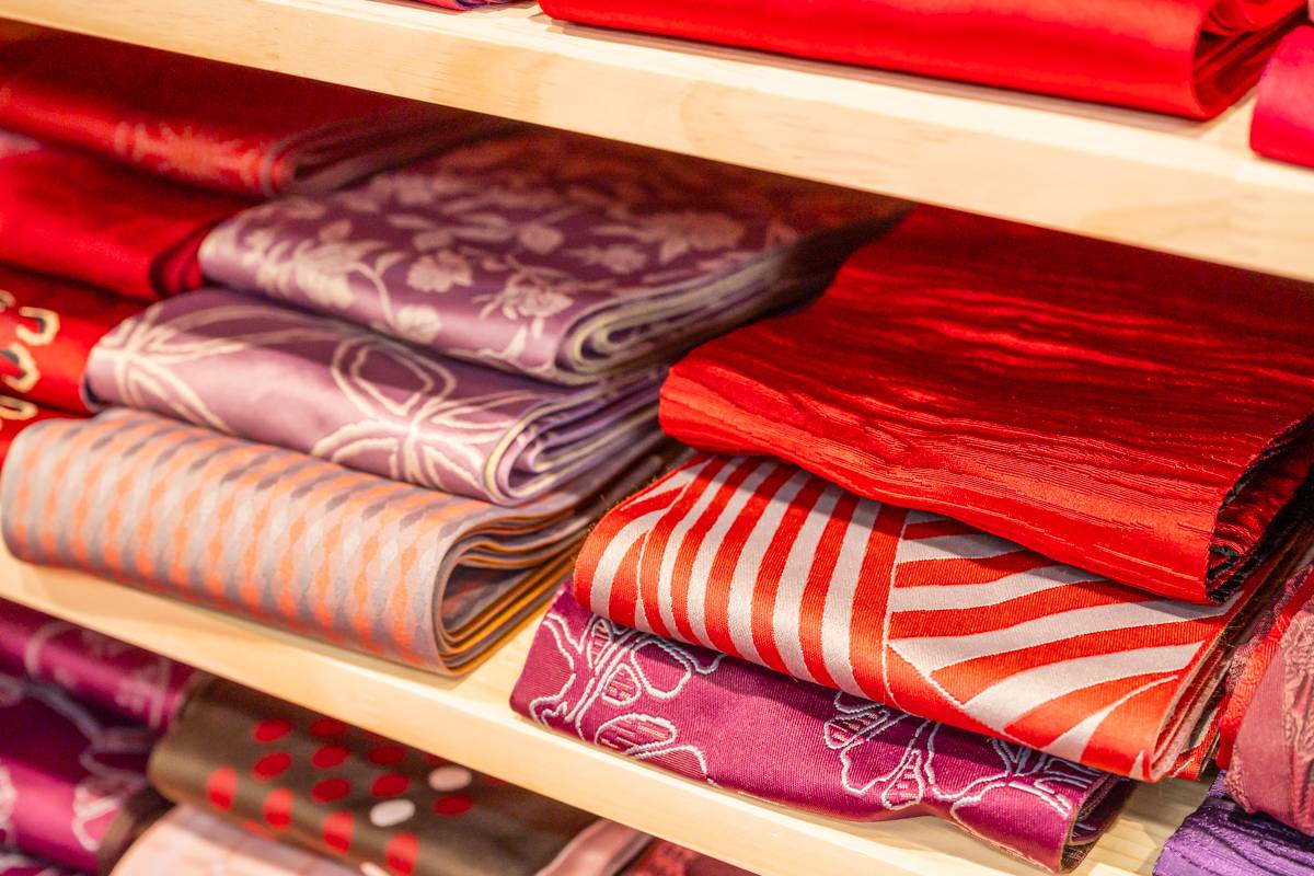 Traditional obi selection for kimono styling